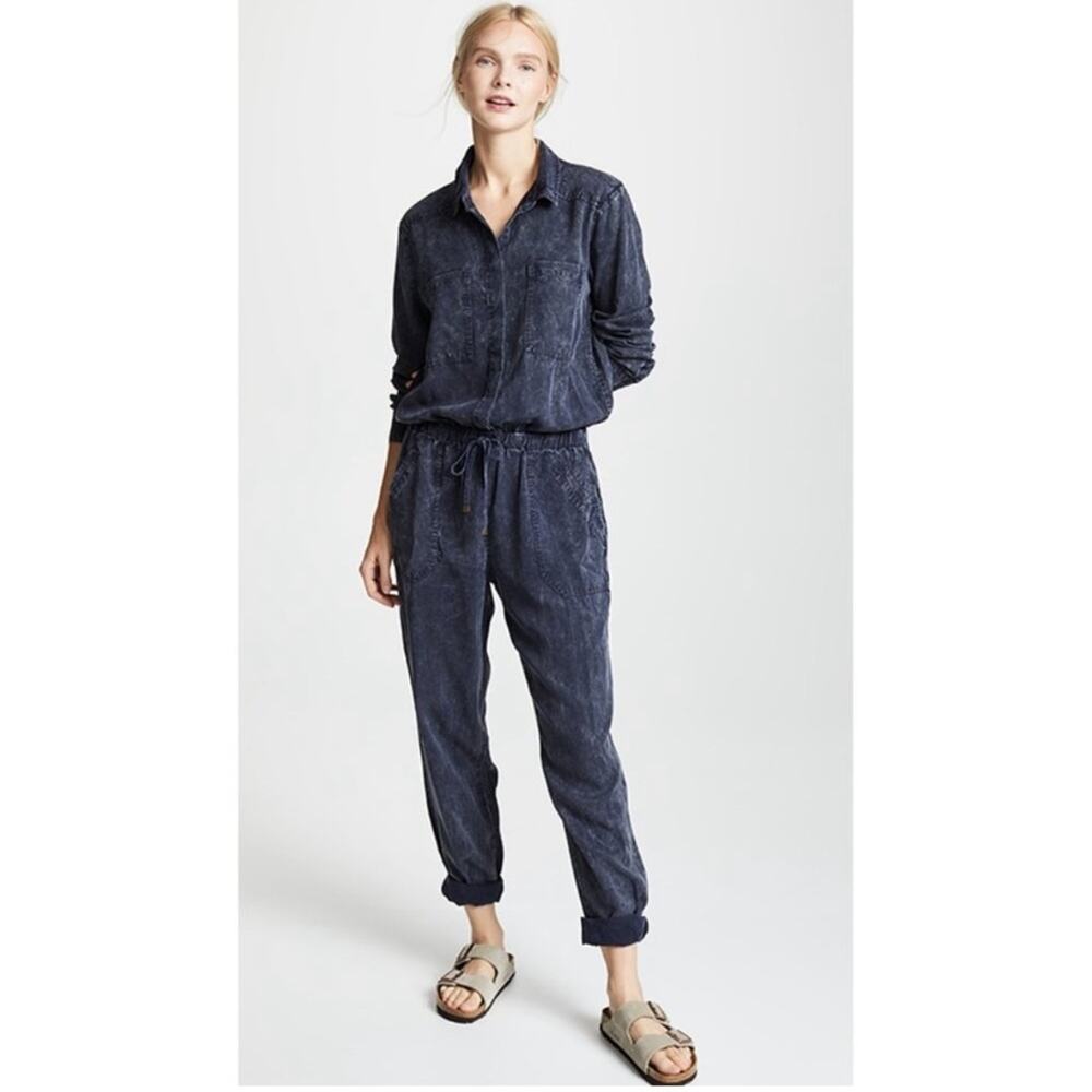 Young Fabulous & Broke Everest Twill Navy Blue Long‎ Sleeve Tie Front Jumpsuit L